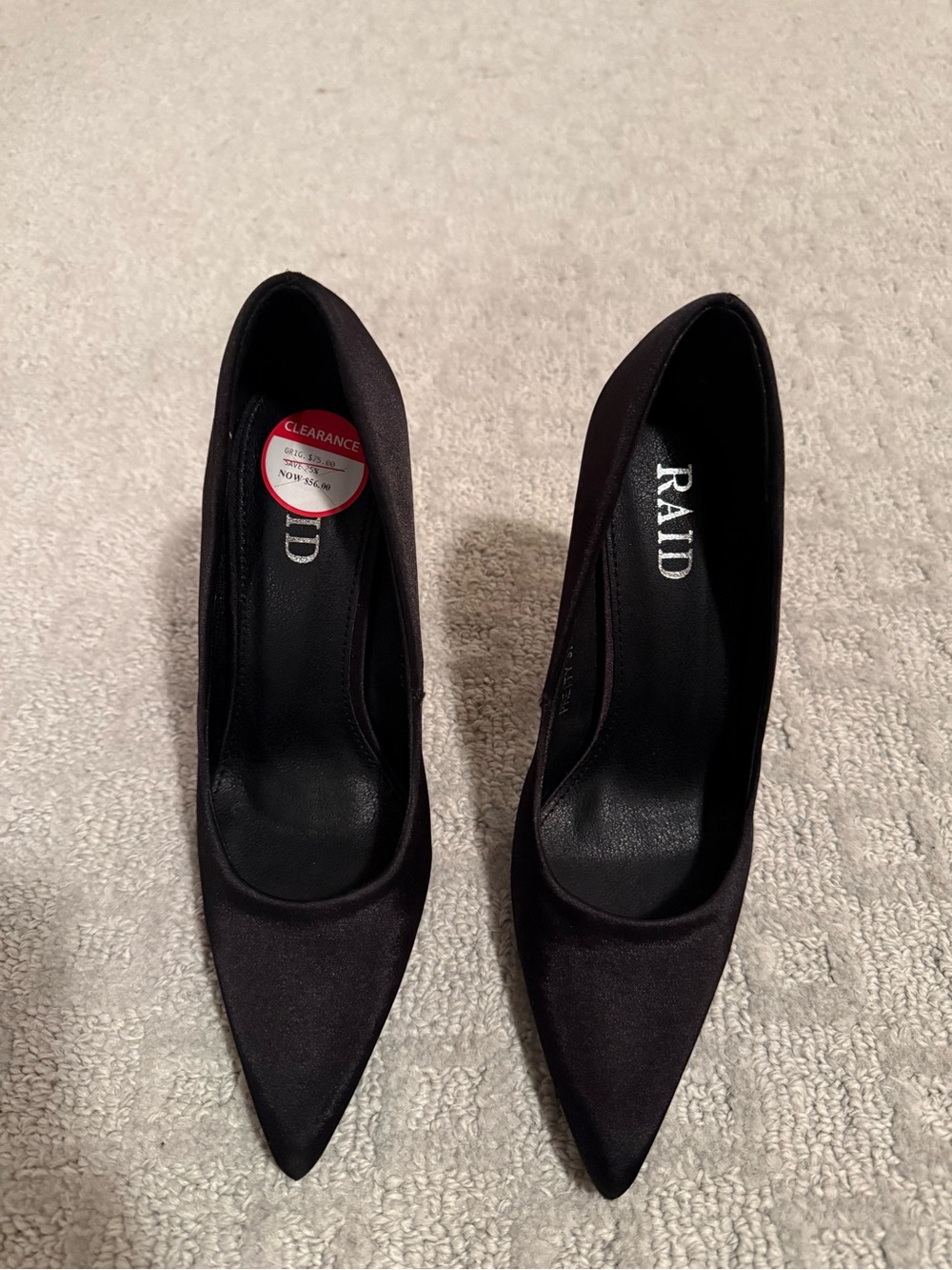 RAID Women's Black Pointed Satin Pumps